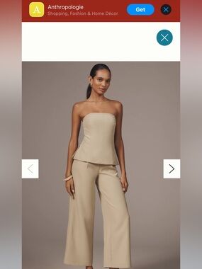 Anthropologie rare Strapless Peplum Top with Wide-Leg Pants Beige/olive Sz XL